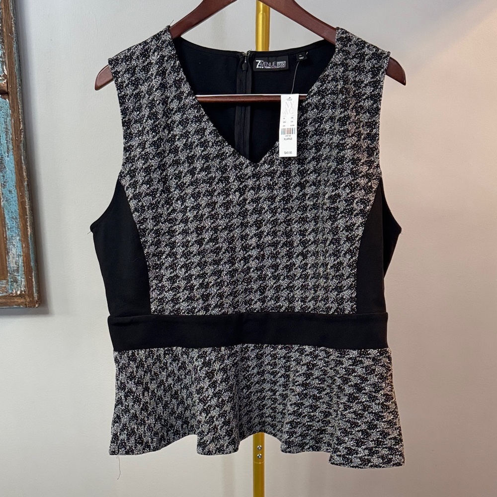 New York & Co Women's Houndstooth Peplum Top NWT XL
